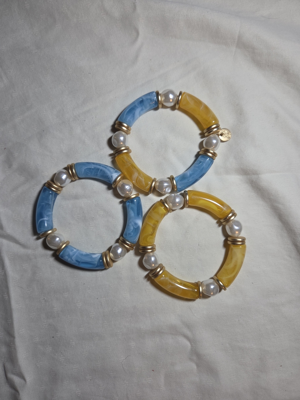Plunder Blue and Yellow Pearl Accent Stretch Bracelet Set